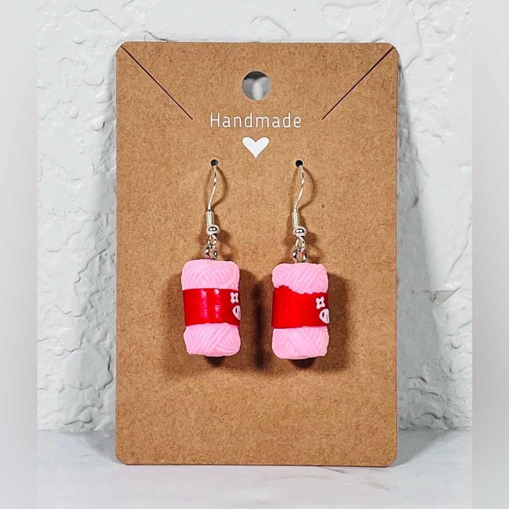 Pink Yarn Ball Earrings - Picture 7 of 8